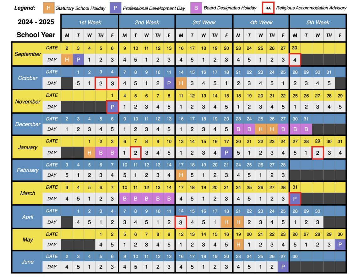 2024-2025 School Year Calendar (Mr. Panagos' Class)